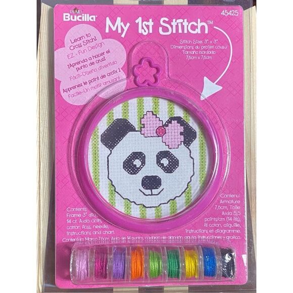 Bucilla Set of 4 My 1st Stitch Panda Cupcake Mermaid Butterfly Cross Stitching K - Picture 2 of 6